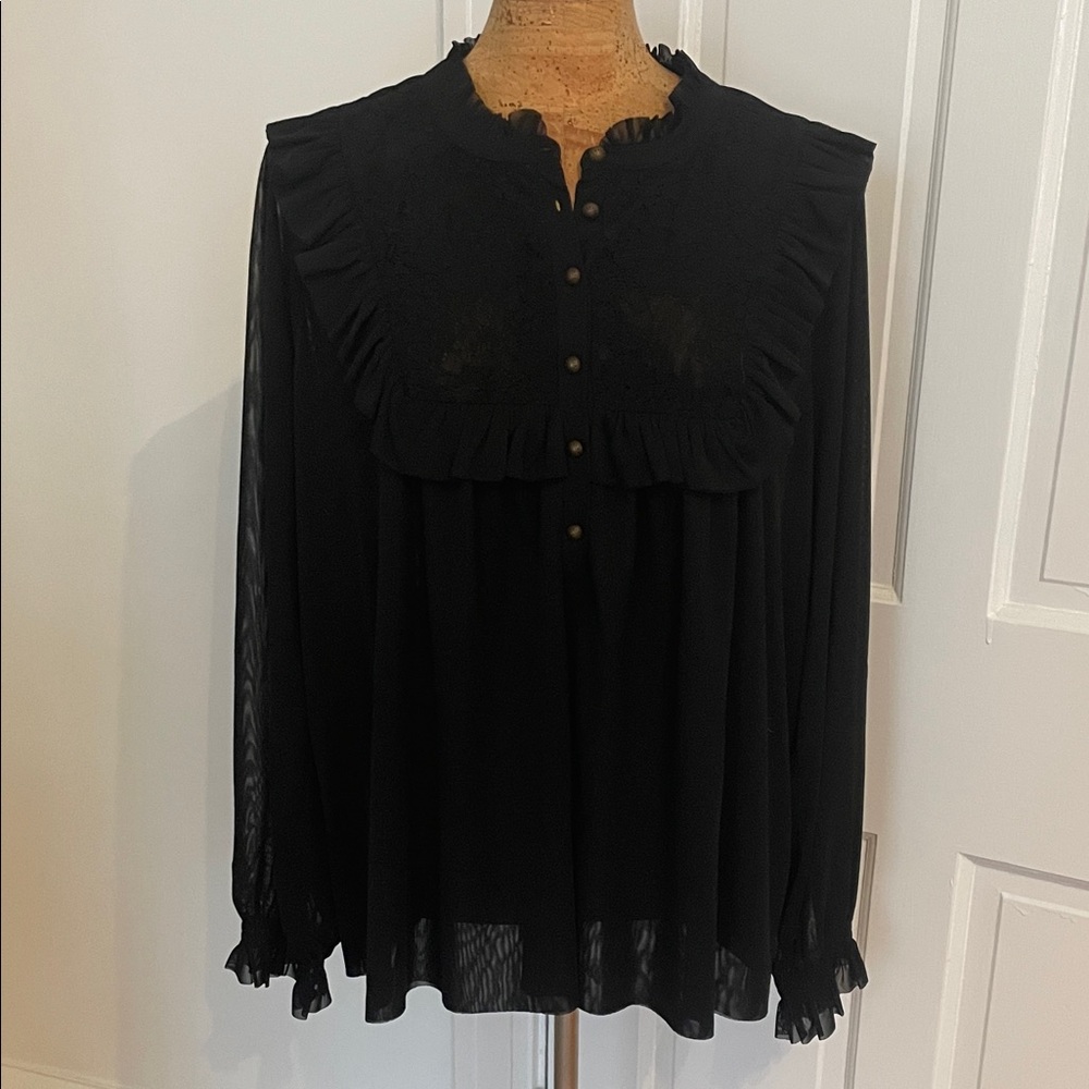 Anthropologie Black Ruffled Blouse 2X